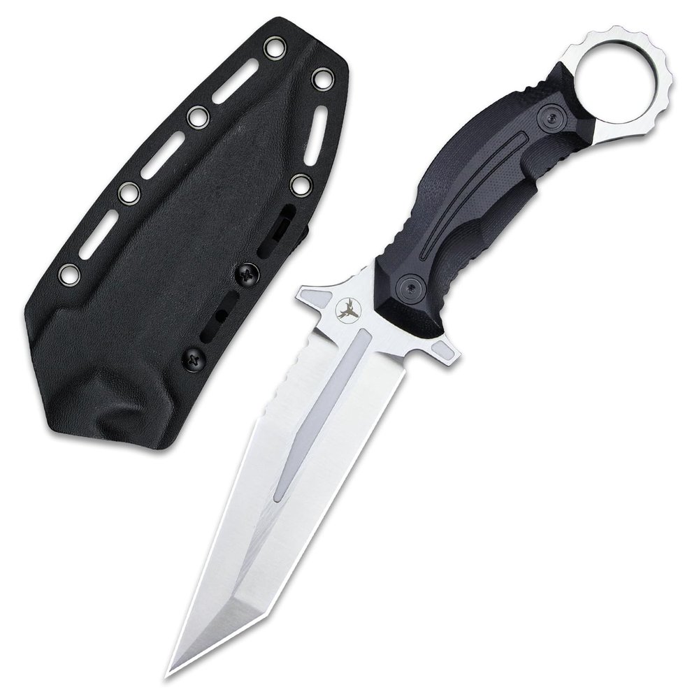 LENGREN Rock Fixed Blade Knife Sleipner Steel Flat Ground Double-Edged Tanto Blade G10 Handlewith Kydex Sheath for Outdoor Camping Hunting Hiking Survival EDC Tool (White)