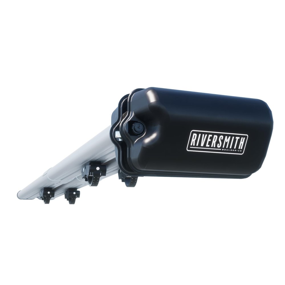 Riversmith River Quiver 4-Banger Roof Rack Fly Fishing Rod Holder for Car, Truck, SUV - 4 Rod Fly Rod Carrier with Locking Reel Box 10ft 4in, Quick Release Mount, Silver