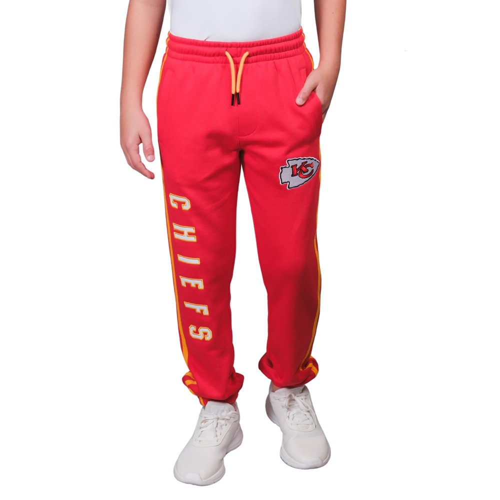 Ultra Game NFL Official Youth Super Soft Game Day Striped Jogger Sweatpants, Kansas City Chiefs, Team Color, 18-20