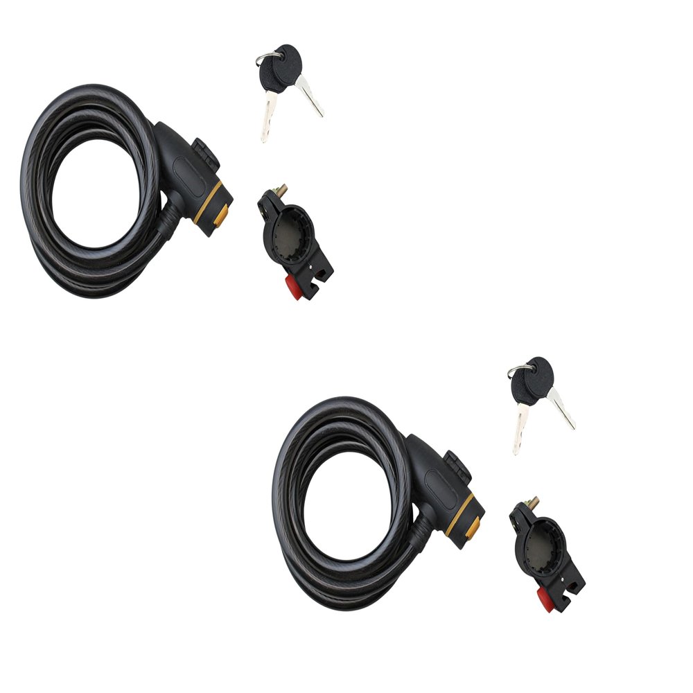 2-Pack Bicycle Locks with Keys and Mounting Brackets  11.5mm x 47" Steel Security Cable for Bikes, Scooters & Outdoor Gear  Black PVC Coated