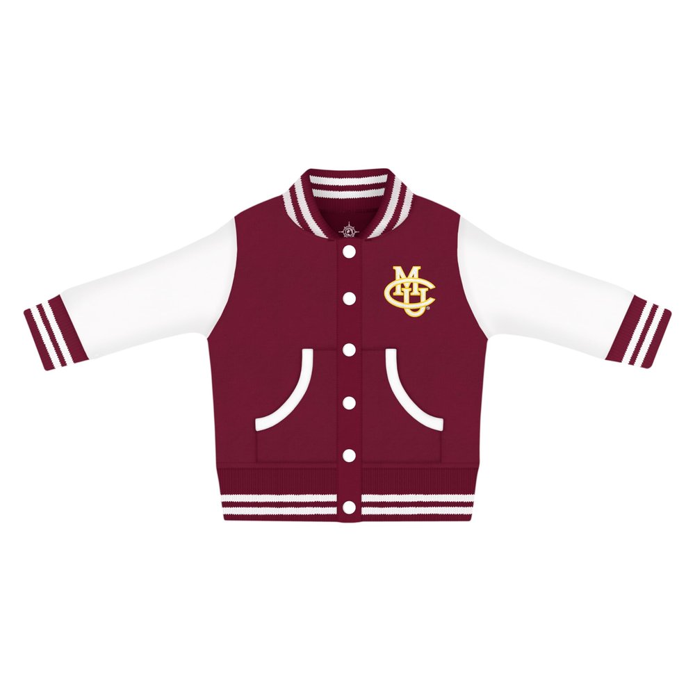 Creative Knitwear College Baby NCAA Officially Licensed Letterman Varsity Jacket - Colorado Mesa Logo - Maroon - 0-3 Months