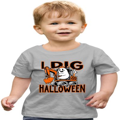 4T Oxford Toddler I Dig Halloween Funny Ghost Driving Excavator Toddler T-Shirt