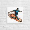 Boy Soccer Player Hitting Soccer Ball Engulfed in Flames