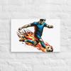 Boy Soccer Player Hitting Soccer Ball Engulfed in Flames