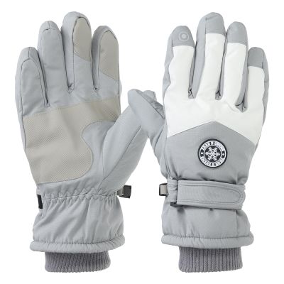 PATIKIL Winter Ski Snow Gloves, 1 Pair Waterproof Winter Warming Gloves Touchscreen Skiing Work Gloves for Women, Light Grey-White
