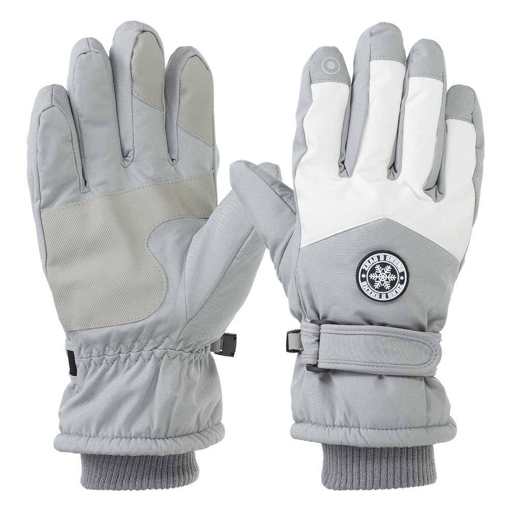 PATIKIL Winter Ski Snow Gloves, 1 Pair Waterproof Winter Warming Gloves Touchscreen Skiing Work Gloves for Women, Light Grey-White