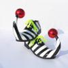dPois Adults Halloween Clown Cosplay Shoes Stripe Clown Shoes with Red Ball Carnival Cosplay Shoe Black White 40/250 view 3