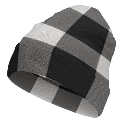 Black and White Plaid Knitted Hat for Men Women Warm Knit Cuffed Plain Beanie Hat Skull Cap for Exercise Warm Winter Hats Fashion Ski Hat for Skiing