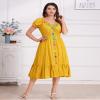 ABEWIP Women's Mexican V-Neck Floral Embroidery Ruffle Dress - Short Puff Sleeve, Perfect for Spring/Summer, Cinco De Mayo, Boho, Casual, Bridesmaid, Peasant Dress in Yellow, XL view 3