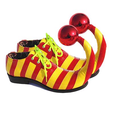 dPois Adults Halloween Clown Cosplay Shoes Stripe Clown Shoes with Red Ball Carnival Cosplay Shoe Red Yellow 43/265