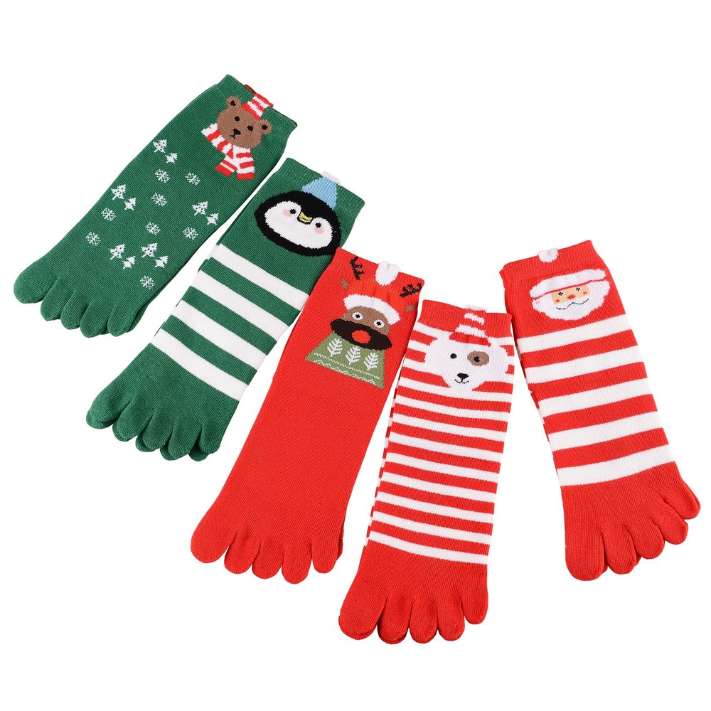 Antcher 5 Pairs Children's Five Finger Cotton Socks Christmas Socks Boys Girls Toddler Baby Breathable Toe Socks 3-12 Years Old (US, Age, 3 Years, 6 Years, Multicolor)