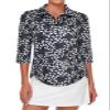 Tanst Sky Plus Size Ladies Golf Tops, 3XL Polo Shirts for Woman Zip Up Collared 3/4 Sleeve Funny Active Wear Ladies Bowling Tennis Running Workout Loose Fit Athletic Clothes Black Leaves XXX-Large view 1