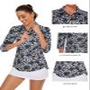 Tanst Sky Plus Size Ladies Golf Tops, 3XL Polo Shirts for Woman Zip Up Collared 3/4 Sleeve Funny Active Wear Ladies Bowling Tennis Running Workout Loose Fit Athletic Clothes Black Leaves XXX-Large view 3
