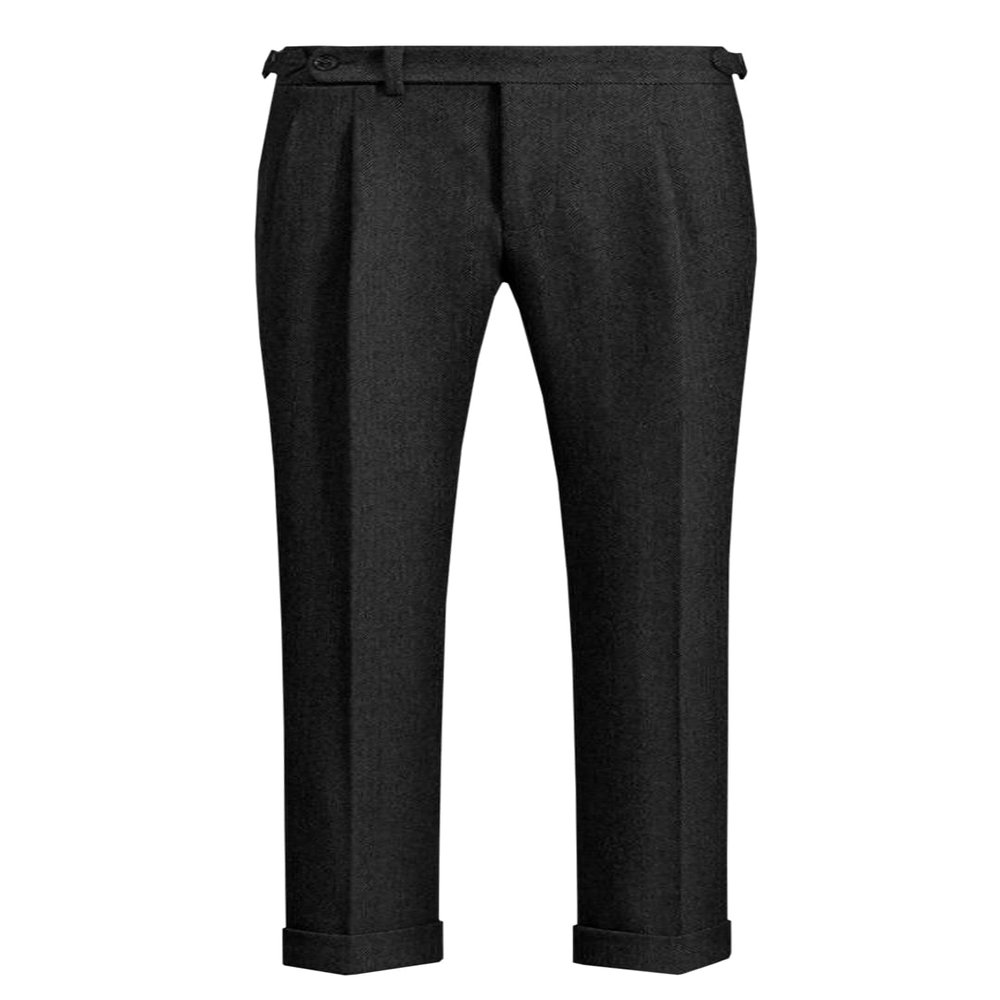 Ceehuteey Men's Business Dress Suit Pants Thick Wool Pleated Front Herringbone Tweed Trousers (Black, 34W x 32L)