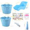 Aurelema Doll Bike Seat with 30 Pcs Stickers Decals Bike Basket for Kids Bike Handlebar Streamers Colorful Ribbons Tassel Daisy Bike Bell for Girls Boys Bike Accessories Christmas Kids Gift(Blue) view 2