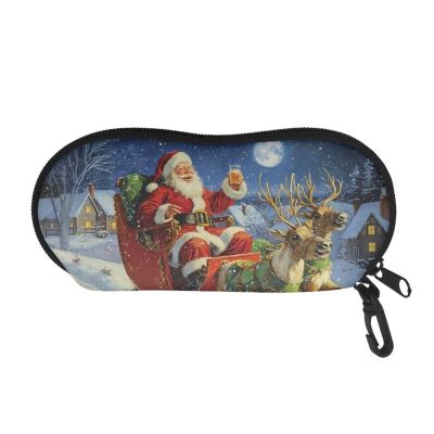 AFPANQZ Santa Print Glasses Case Cartoon Portable Neoprene Womens Girls Sunglasses 3D Glasses Eyeglasses Case Pouch Organizer Open Zipper Soft Shell with Clip Zipper Eyeglasses Case