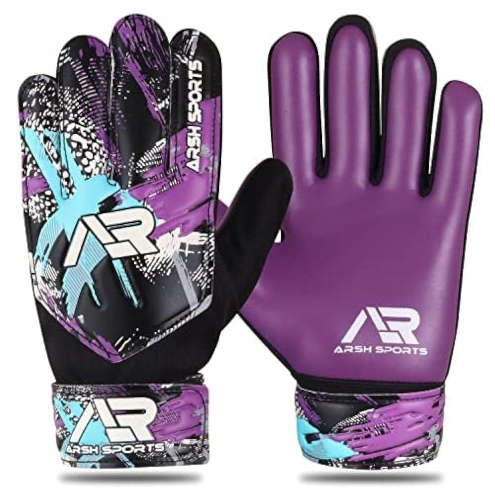Arsh Sports Soccer Goalie Gloves,Football Goalkeeper Gloves for Kids Boys Youth Children Double Wrist Protection Along 4mm Super Grip Palm (Purple New, Size 3 Suitable for 5-6 Years)