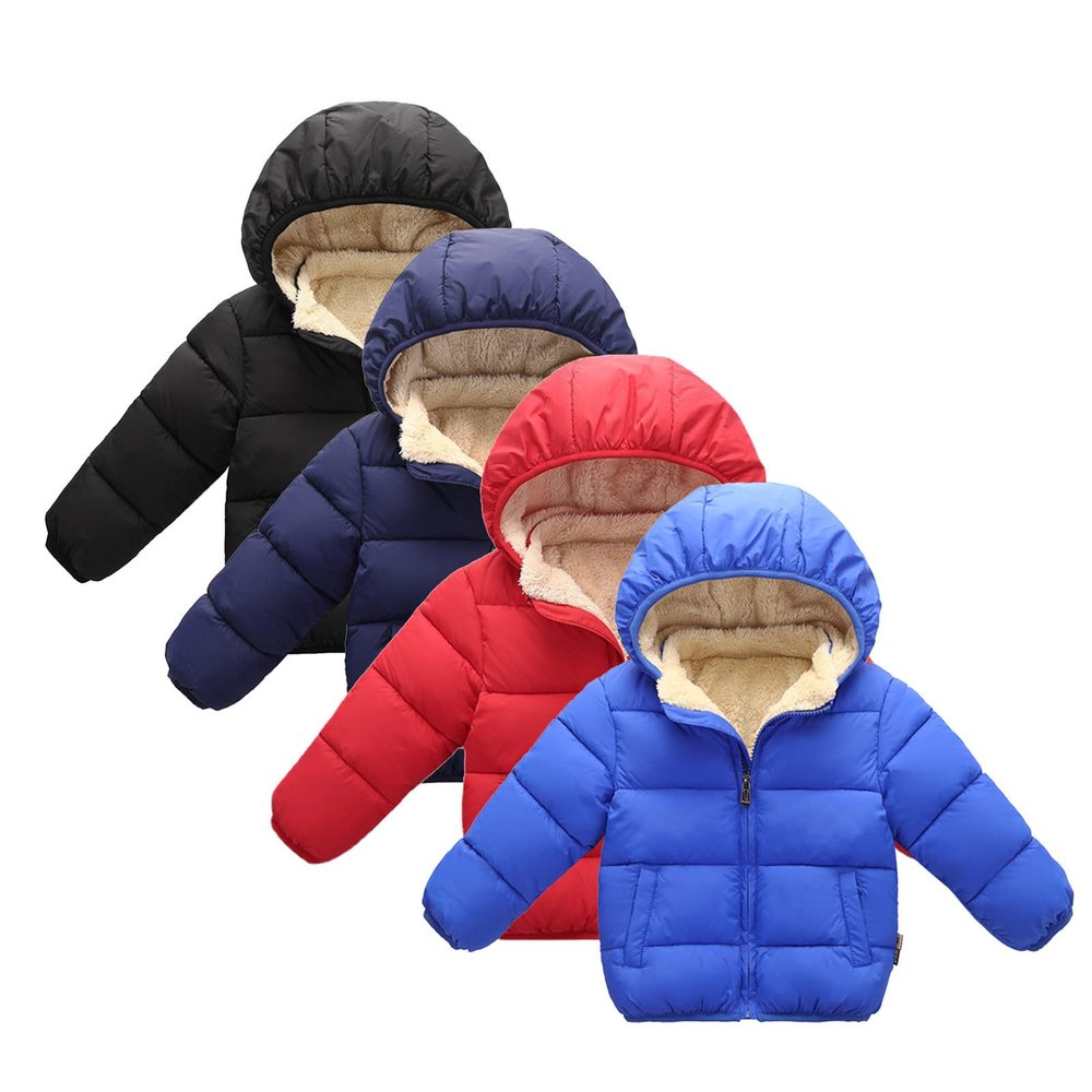 AIMAOMI Kids Boy Girl Winter Hooded Puffer Jackets Coats Light Weight Padded Outerwear Windproof Plain Outfits (Black, 3-4 Years)
