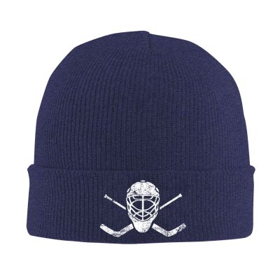 AIZBEGDLU Crossed Goalie Sticks Hockey Beanie Hat Unisex Knit Hat Ski Stocking Cuffed Cap Navy Blue