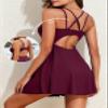 Aleumdr One Piece Swim Dress for WomenTummy Control Swimsuit Skirted Bathing Suits Modest Tankini Swimwear V Neck Ribbed Cute A Line Swim Suit for Women 2024 Wine Red view 3