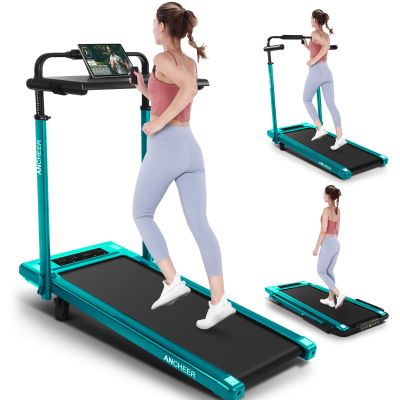 ANCHEER Walking Pad with Desk 47-50.5 Inch Adjustable Height, 6 in 1 Treadmill with 8% Incline for Home Workstation, Folding Treadmill 300lbs Weight Capacity/Ultra-Quiet/Installation-Free(Green)