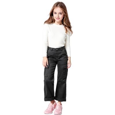LANZIYAYA Girls Cargo Pants Wide Leg Streetwear Kids Pants with Pockets Trendy Jogger Trousers Hiking Trousers 4-14 Years (US, Age, 10 Years, Black)