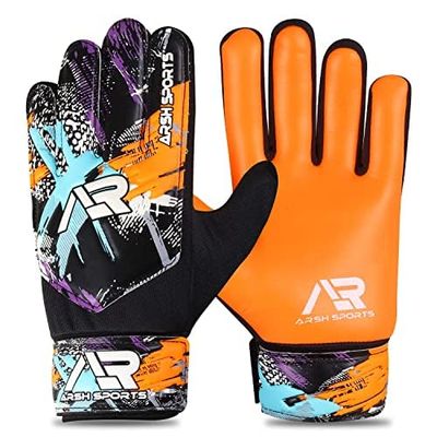Arsh Sports Soccer Goalie Gloves,Football Goalkeeper Gloves for Kids Boys Youth Children Double Wrist Protection Along 4mm Super Grip Palm (Orange New, Size 6 Suitable for 13-15 Years)