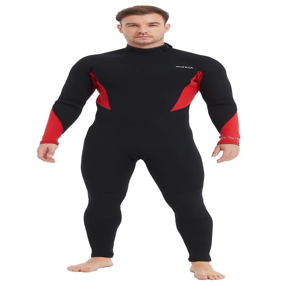 Aunua Wetsuits Men 5mm Back Zip Fullsuit Superstretch Neoprene GBS Seams Surfing Wetsuit(6051-3XL)