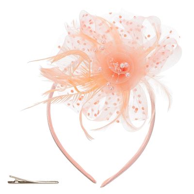 ASIJUNTYECHO Fascinator Hat for Women,Mardi Gras Headband,Mardi Gras Hat,Fascinators Hats for Women Tea Party,Flower Mesh Feathers Headband Hair Clip Tea Party Accessories for Women (Orange)