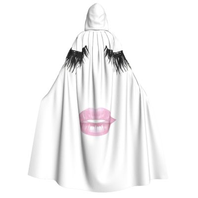 NOUZU Eyelash Lip White Print Halloween Cloak Men Cape Renaissance Cloak With Hood, For Adult Cosplay Party Costume