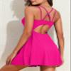 Aleumdr Swim Dress One Piece Swimsuit Women Tummy Control Skirted Bathing Suits Modest Tankini Swimwear V Neck Ribbed Swim Suit for Women 2025 Pink view 3
