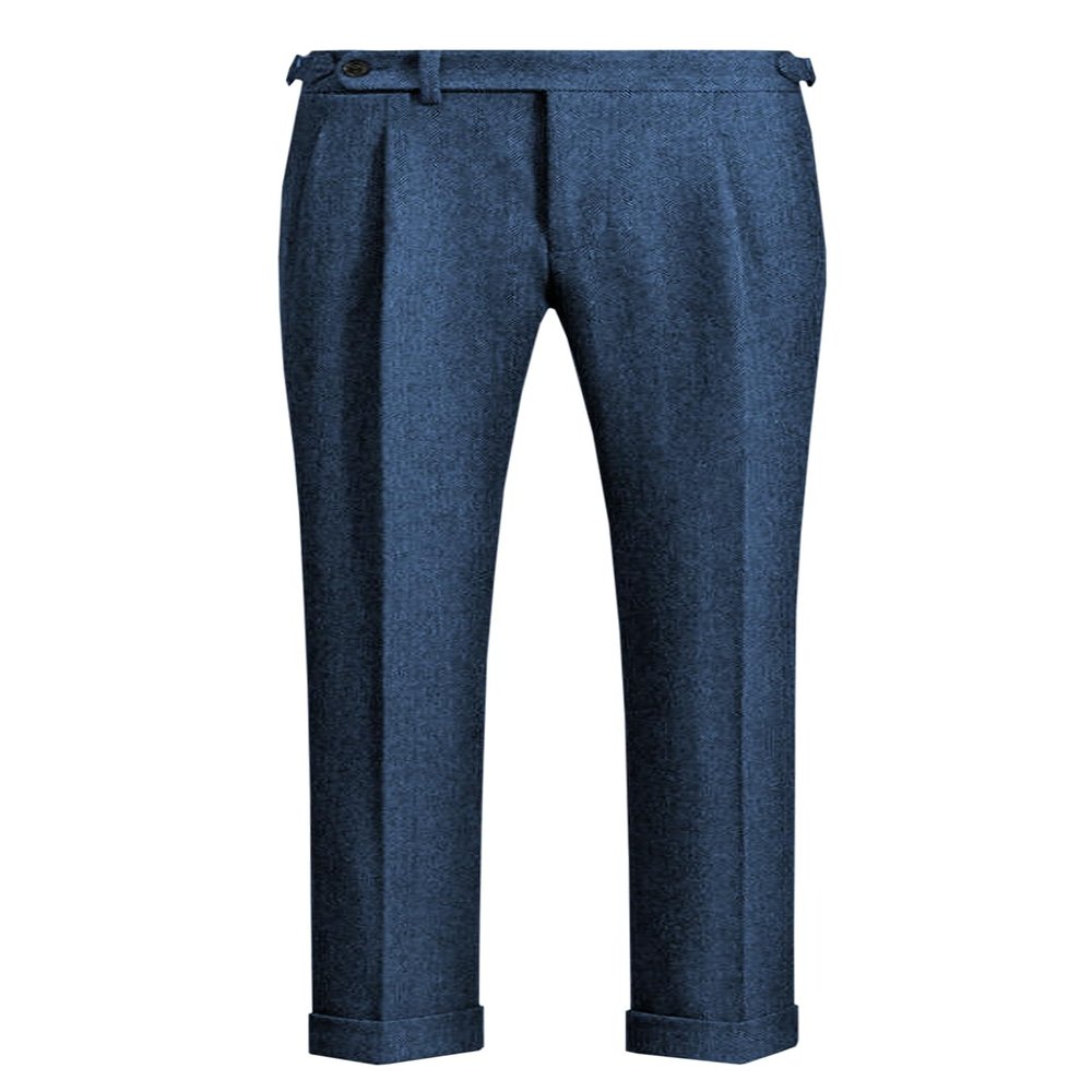 Ceehuteey Men's Business Dress Suit Pants Thick Wool Pleated Front Herringbone Tweed Trousers (Blue, 36W x 30L)