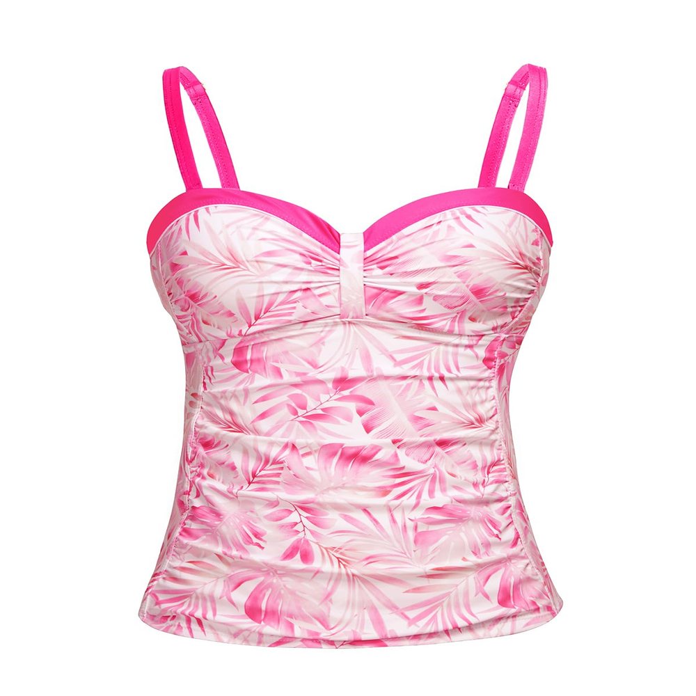 Talisea Women's Underwire Tankini Top Only Tummy Control Swimsuit Top Push Up Bathing Suit Top No Bottom Pink Leaves S