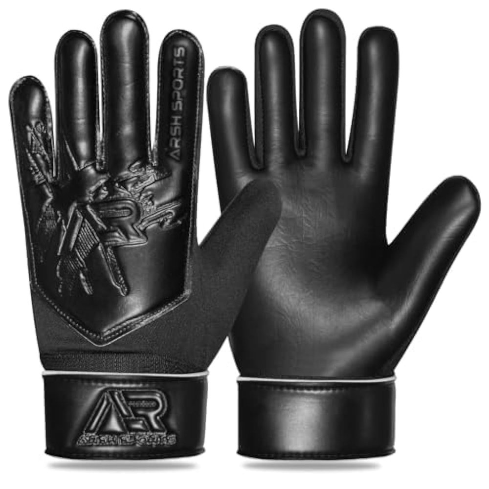 Arsh Sports Soccer Goalie Gloves,Football Goalkeeper Gloves for Kids Boys Youth Children Double Wrist Protection Along 4mm Super Grip Palm (Jet Black New, Size 6 Suitable for 13-15 Years)