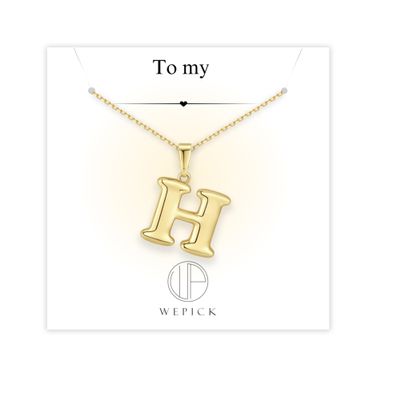 WP WEPICK Bubble Letter Necklace for Women,18K Gold Plated Charm Initial Necklaces Dainty Custom Name A-Z Personalized Pendent Necklace Jewelry Valentines Gifts, H