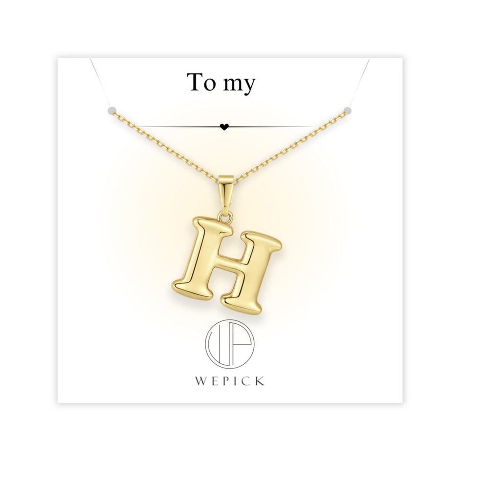 WP WEPICK Bubble Letter Necklace for Women,18K Gold Plated Charm Initial Necklaces Dainty Custom Name A-Z Personalized Pendent Necklace Jewelry Valentines Gifts, H