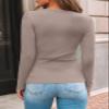 AUTOMET Women's Ribbed Long Sleeve Basic Top - Soft Stretch Crewneck Shirt for Work & Casual Oatmeal XS view 4