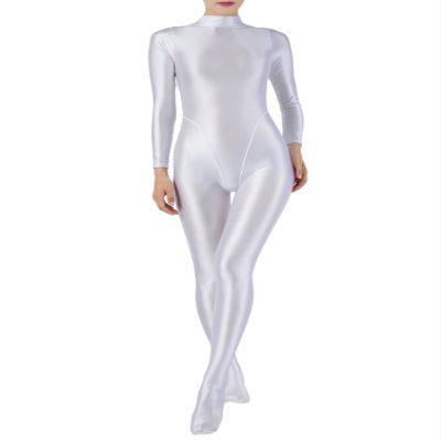 TiaoBug Womens Glossy Full Bodysuit One-Piece Swimsuit High Stretch Jumpsuit Workout Yoga Unitard White XX-Large