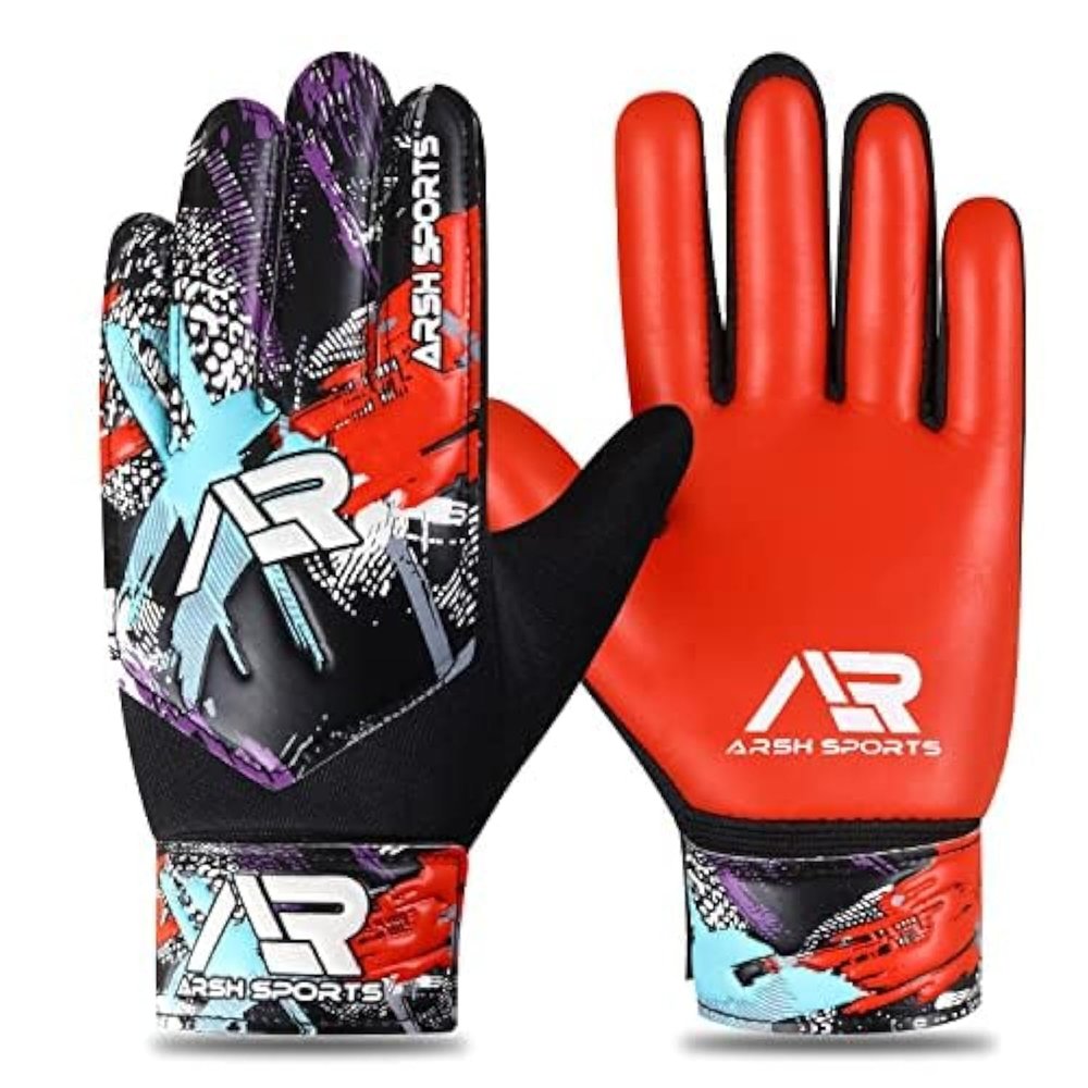 Arsh Sports Soccer Goalie Gloves,Football Goalkeeper Gloves for Kids Boys Youth Children Double Wrist Protection Along 4mm Super Grip Palm (Red New, Size 4 Suitable for 6-9 Years)