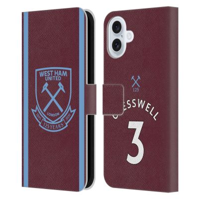 Head Case Designs Officially Licensed West Ham United FC Aaron Cresswell 2020/21 Players Home Kit Leather Wallet Case Compatible with Apple iPhone 16 Plus