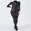 TiaoBug Womens Glossy Full Bodysuit One-Piece Swimsuit High Stretch Jumpsuit Workout Yoga Unitard Black Medium view 2