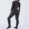 TiaoBug Womens Glossy Full Bodysuit One-Piece Swimsuit High Stretch Jumpsuit Workout Yoga Unitard Black Medium view 4