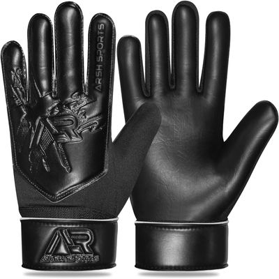 Arsh Sports Soccer Goalie Gloves,Football Goalkeeper Gloves for Kids Boys Youth Children Double Wrist Protection Along 4mm Super Grip Palm (Jet Black New, Size 3 Suitable for 5-6 Years)