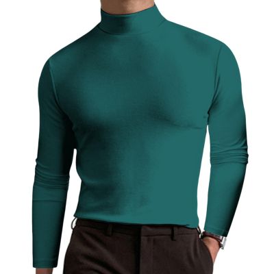 2024 Turtleneck Compression Shirt high Neck t Shirts for Men Turtleneck Sweater High Collar Long Sleeve Bottoming Shirt (Dark Green,3XL)