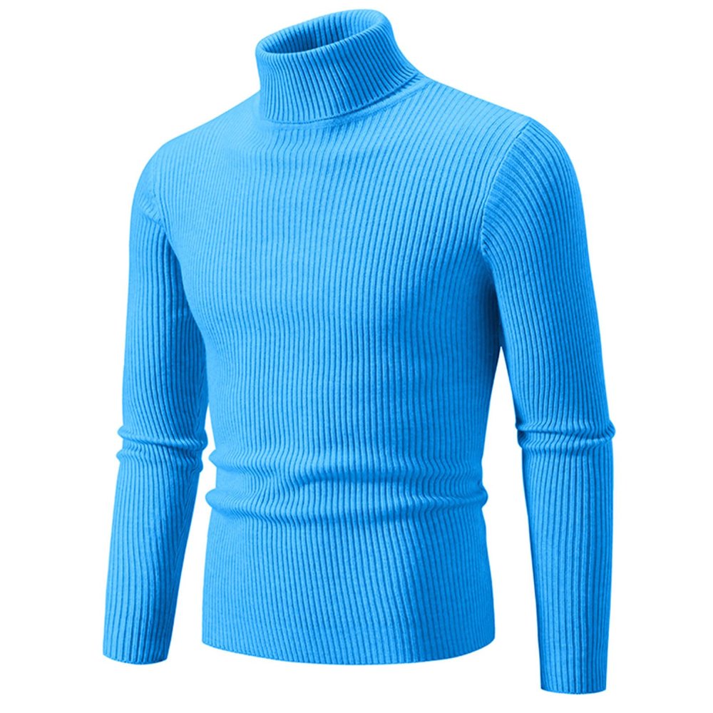 Muscularfit Casual Work Sweaters for Men Long Sleeve Slim Fit Knitted Pullover Thermal Warm Turtleneck Winter Loose Pullover Men's Novelty Sweaters Sky Blue XL