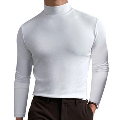 2024 Turtleneck Compression Shirt high Neck t Shirts for Men Turtleneck Sweater High Collar Long Sleeve Bottoming Shirt (White,L)