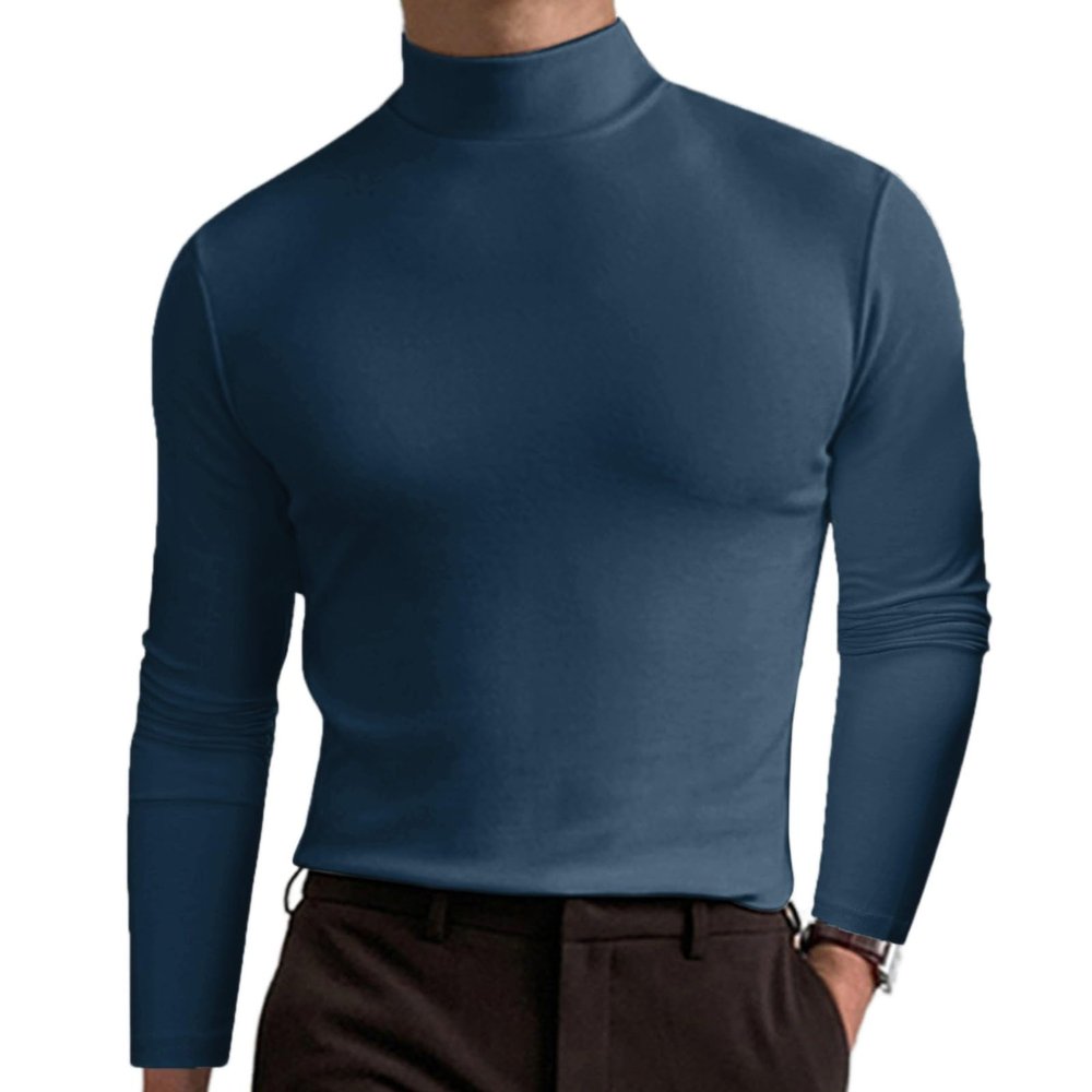 2024 Turtleneck Compression Shirt high Neck t Shirts for Men Turtleneck Sweater High Collar Long Sleeve Bottoming Shirt (Navy,M)