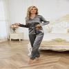 Drtope Womens satin pajamas long sleeve pjs set 2 piece pajama set comfy pajama set Dark Grey view 2