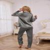 Drtope Womens satin pajamas long sleeve pjs set 2 piece pajama set comfy pajama set Dark Grey view 4