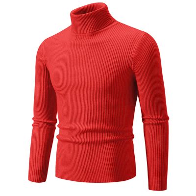 Muscularfit Casual Work Sweaters for Men Long Sleeve Slim Fit Knitted Pullover Thermal Warm Turtleneck Winter Loose Pullover Men Cardigan 2024 Red L